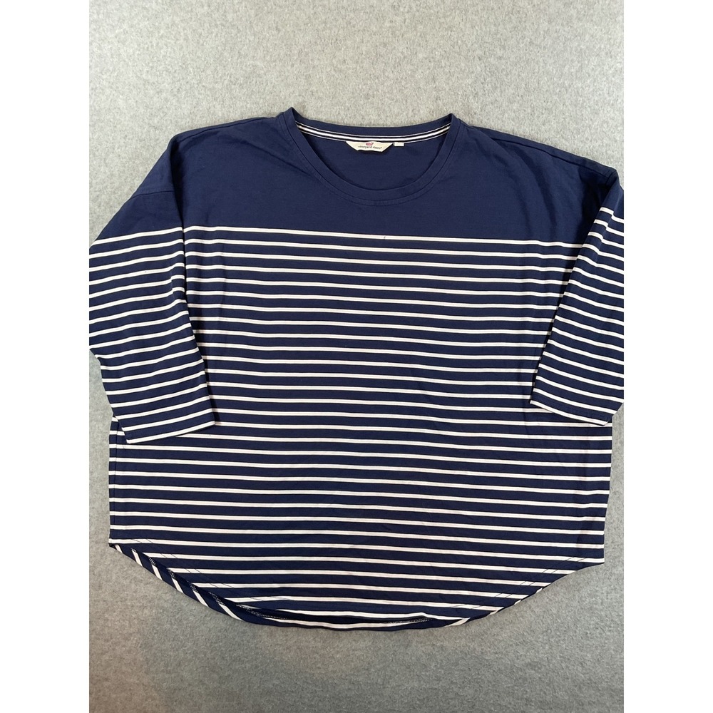 Vineyard Vines Womens Navy Blue White Striped Nautical Long Sleeve Size L #668